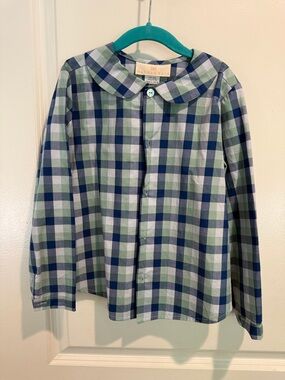 Hannah Kate Boys' Green & Blue Plaid Peter Pan Collar Shirt